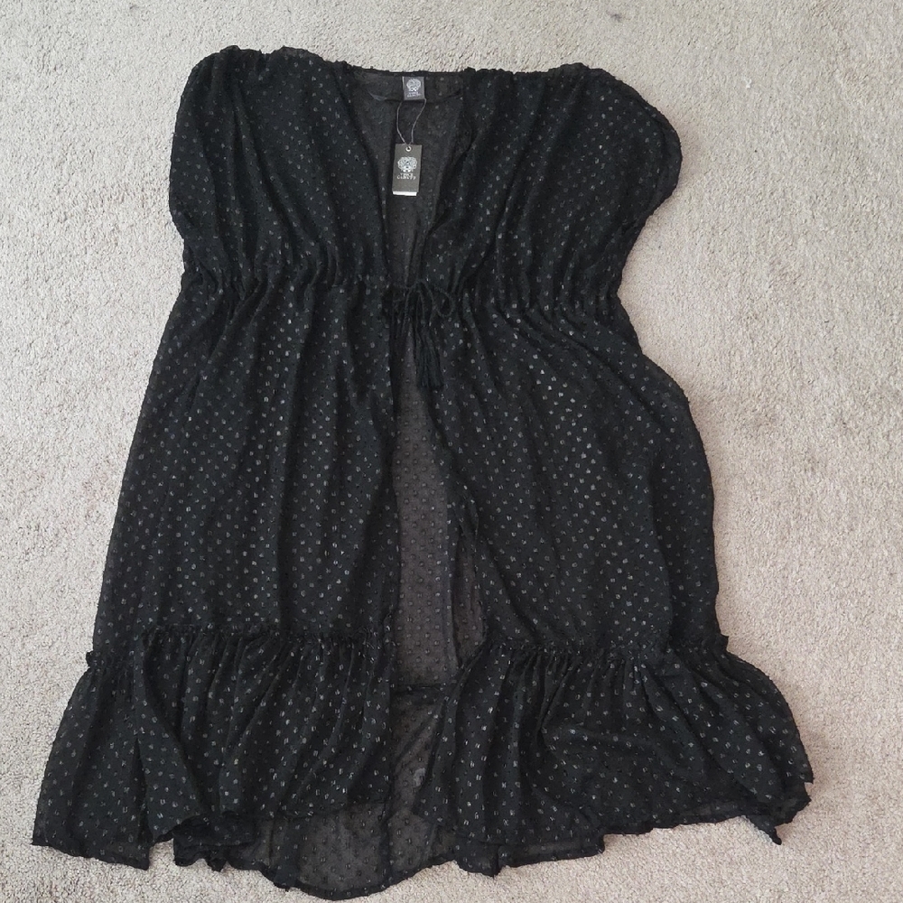 Vince Camuto Black Sheer Polka Dot Swim Cover-Up